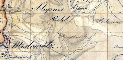 Giszowiec, Kopalnia Bergthal na mapie gospodarczej J. Harnischa opracowanej w latach 1794-17995 (kopia z 1812 roku)